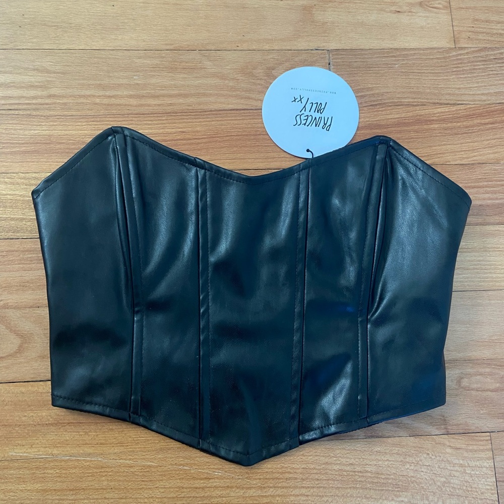 Princess Polly Black Leather Corset Top